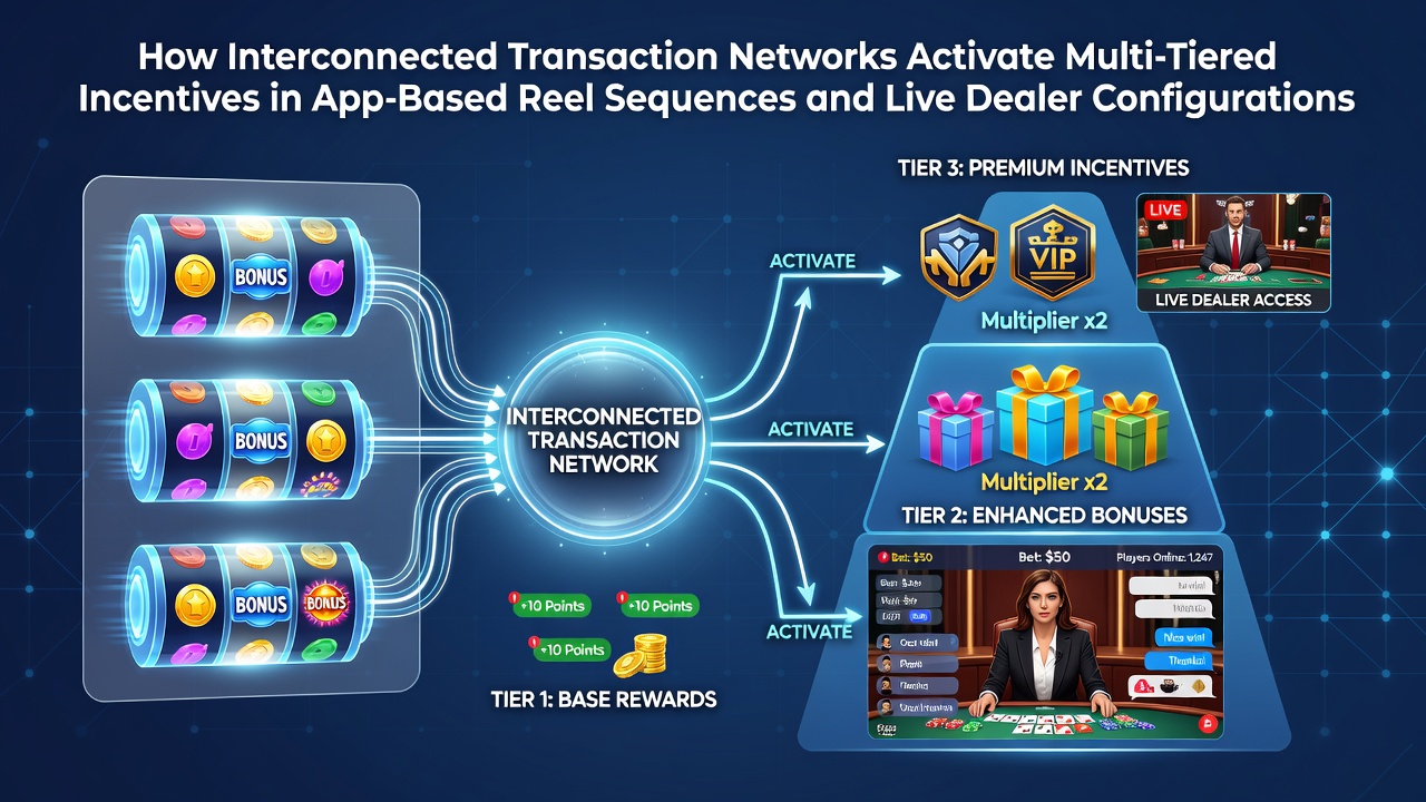Darstellung vernetzter Transaktionsnetzwerke in mobilen Casino-Apps mit gestaffelten Bonusmechanismen
